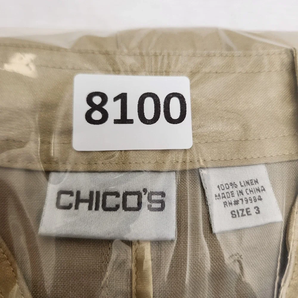 Chicos Jacket Women's 3 Gold Metallic Linen Full Zip Classic Career Evening Chic